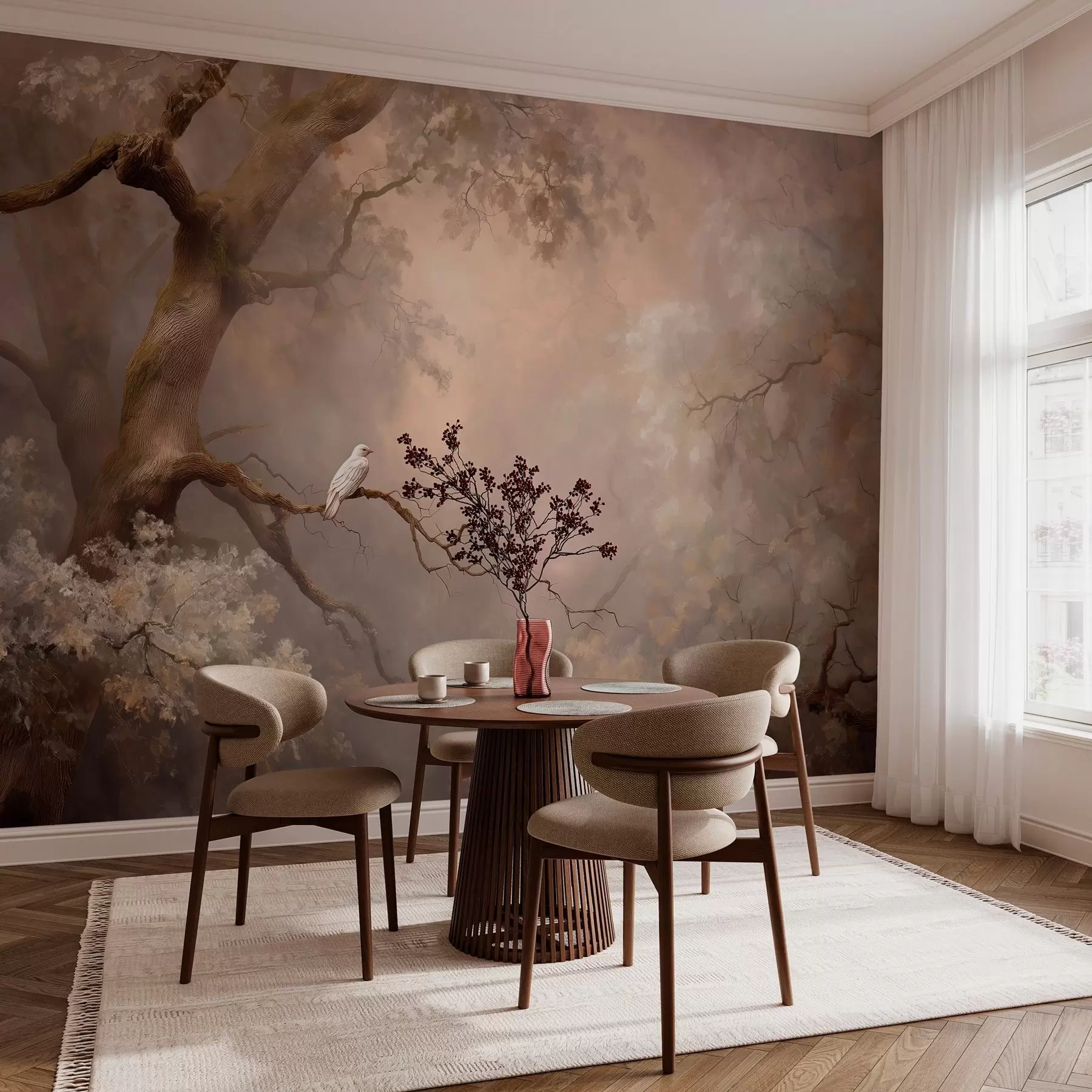 wall murals mystical forest with a white bird w04314