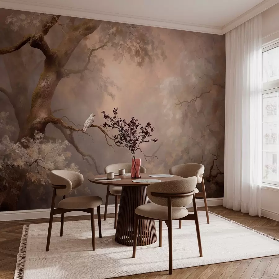 wall murals mystical forest with a white bird w04314
