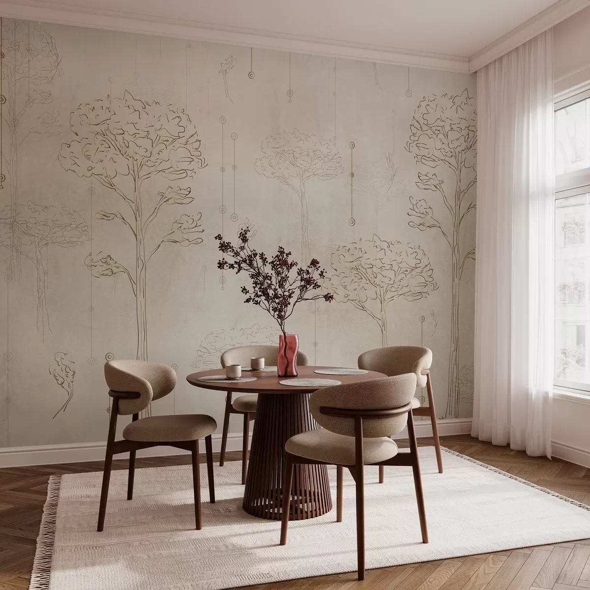 wall murals Linear silhouettes of trees in minimalist style w04403
