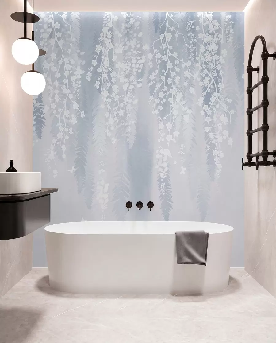 wall murals Cool blue version of branches with white flowers w04417v2