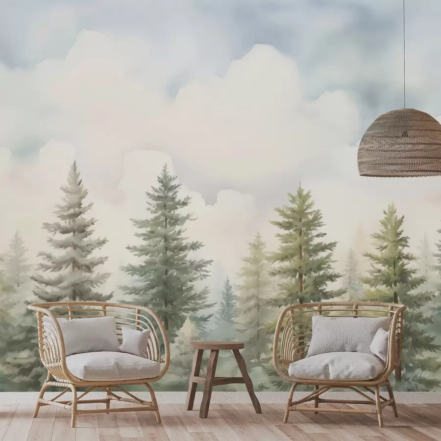 wall murals Coniferous forest imitation painting w04414