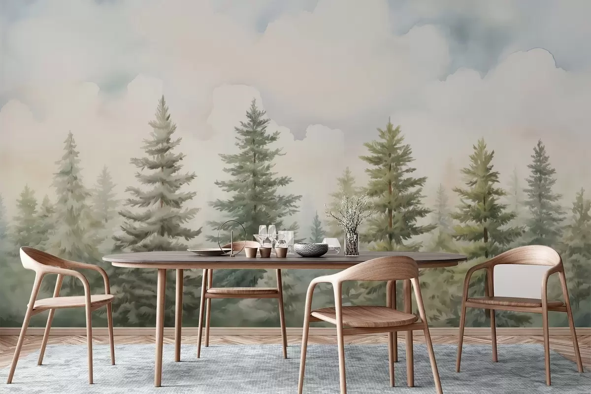 wall murals Coniferous forest imitation painting w04414