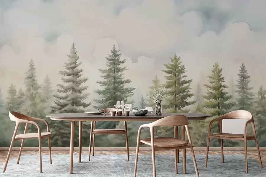 wall murals Coniferous forest imitation painting w04414