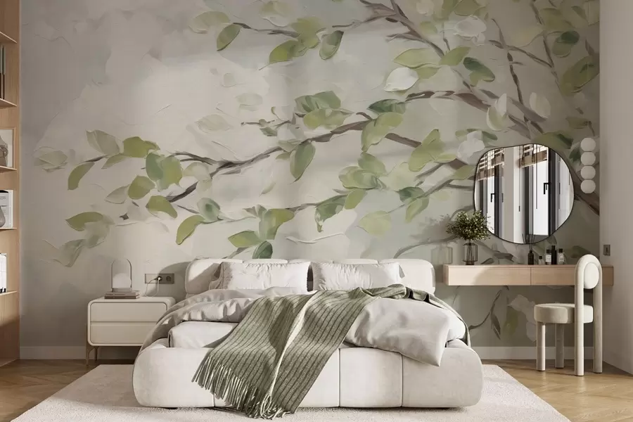 wall murals Tree branch with leaves w04464