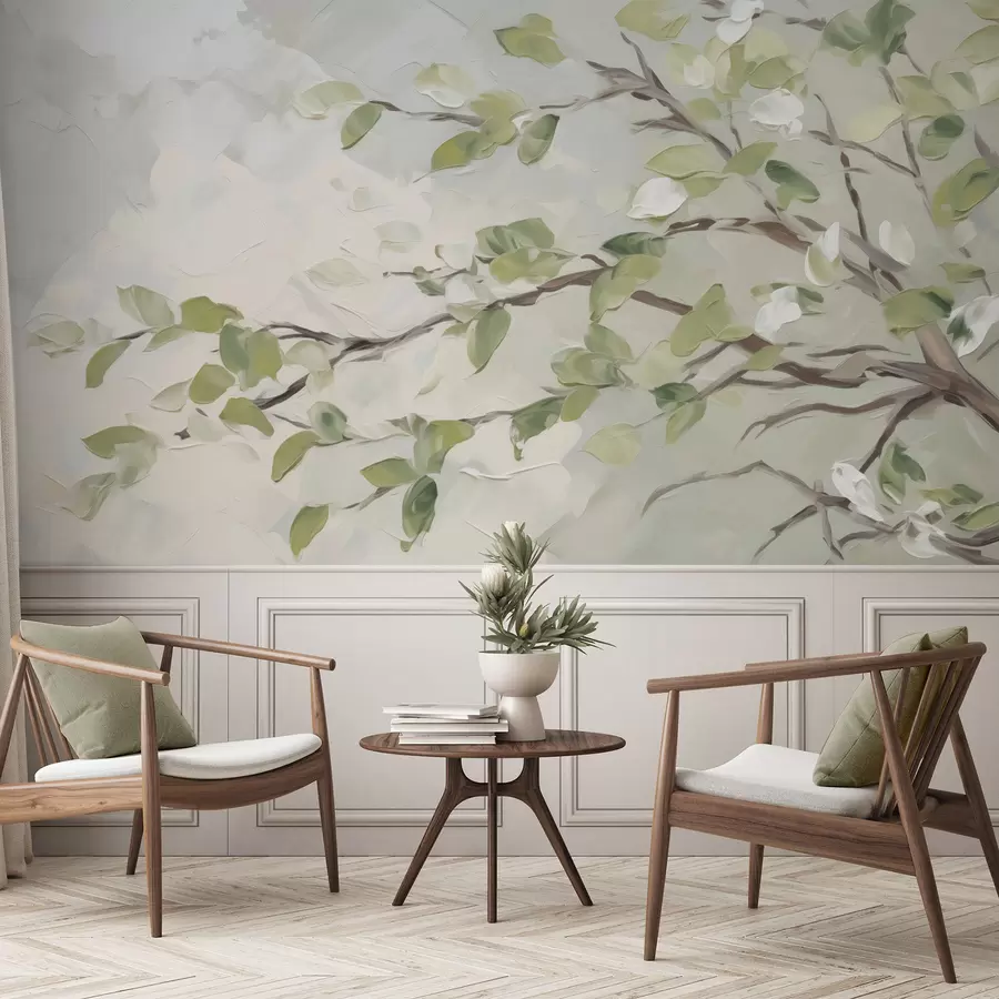 wall murals Tree branch with leaves w04464