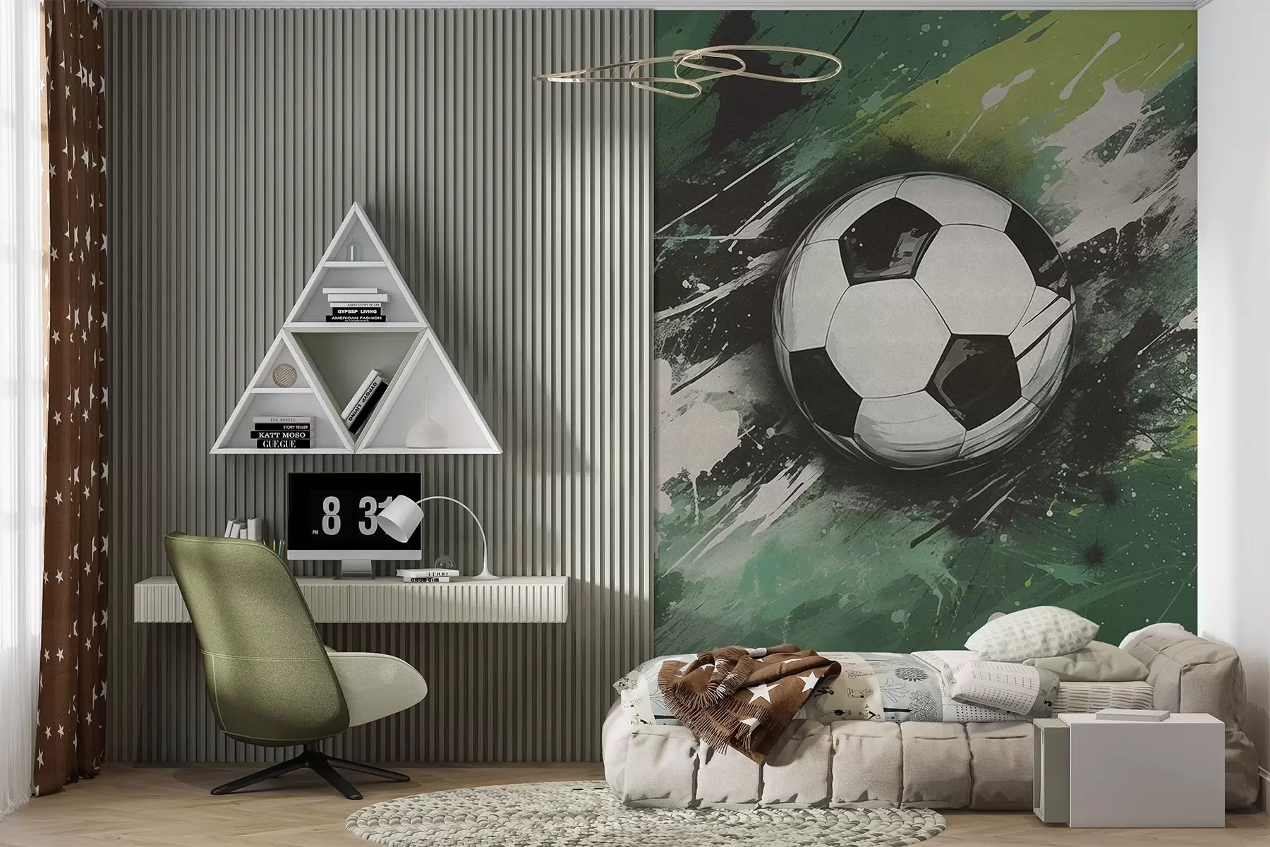 wall murals Soccer ball with blurred graffiti in the background w04467