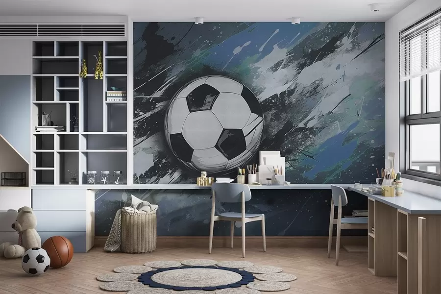 wall murals Soccer ball with blurred graffiti in the background w04467v1