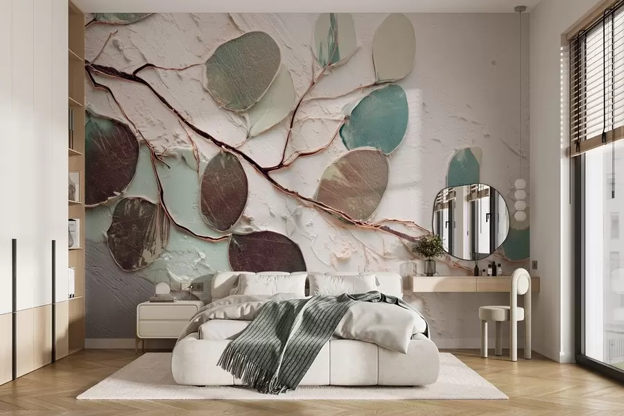 wall murals Decorative tree with leaves and imitation of a textured background w09357