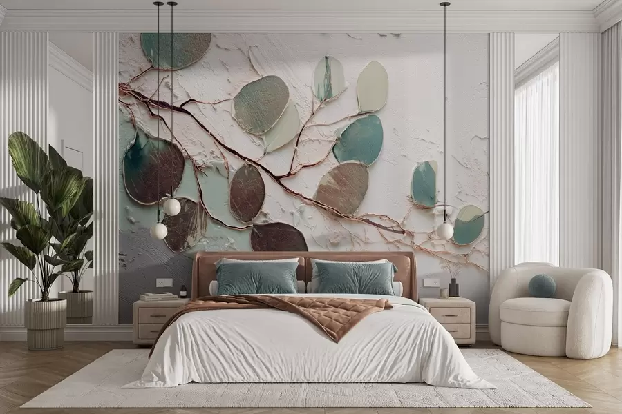 wall murals Decorative tree with leaves and imitation of a textured background w09357