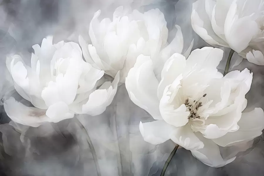 wall murals White flowers on a misty, delicate background w04441