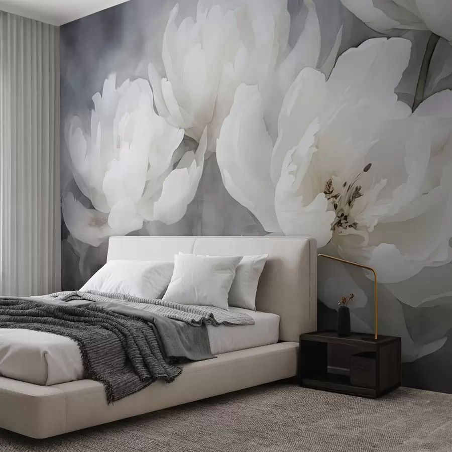 wall murals White flowers on a misty, delicate background w04441