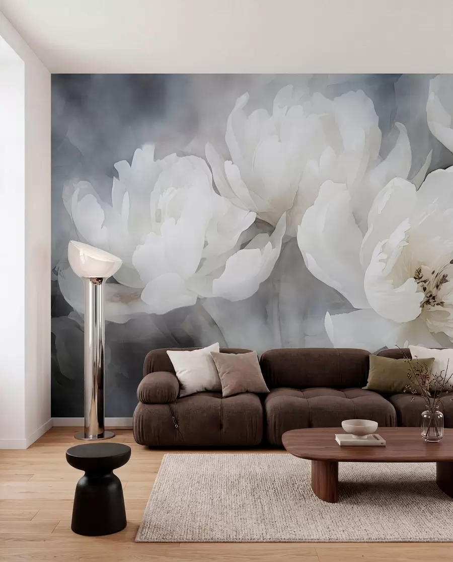 wall murals White flowers on a misty, delicate background w04441
