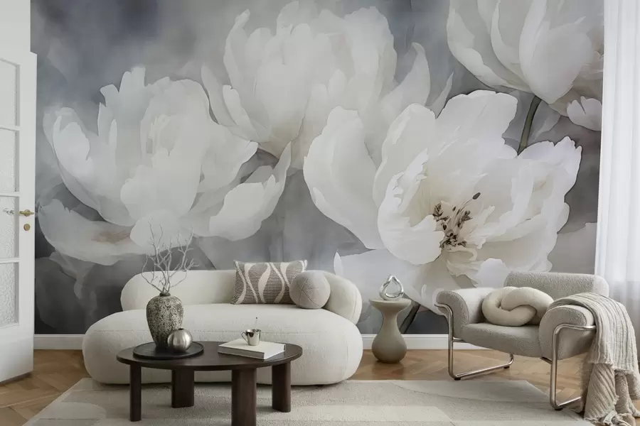 wall murals White flowers on a misty, delicate background w04441