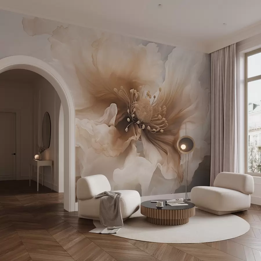 wall murals Delicate flower in warm beige tones w04446v1