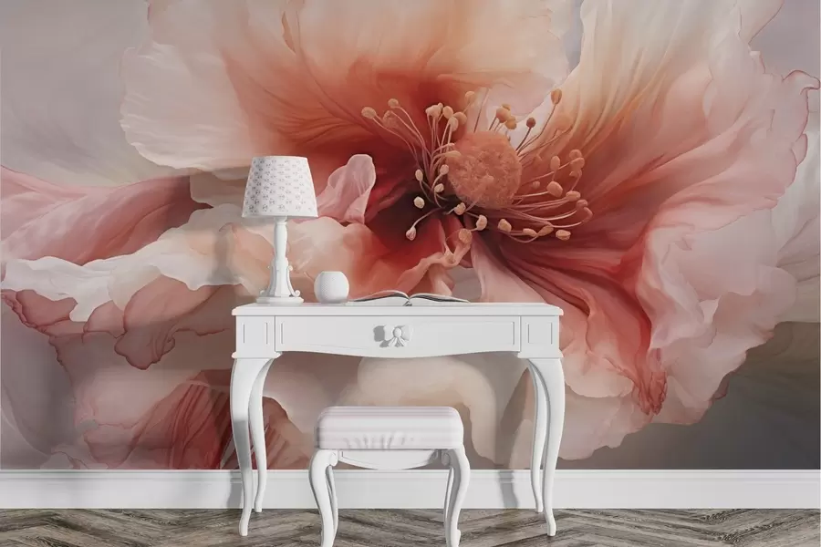 wall murals Large flower in red and pink tones w04446v2