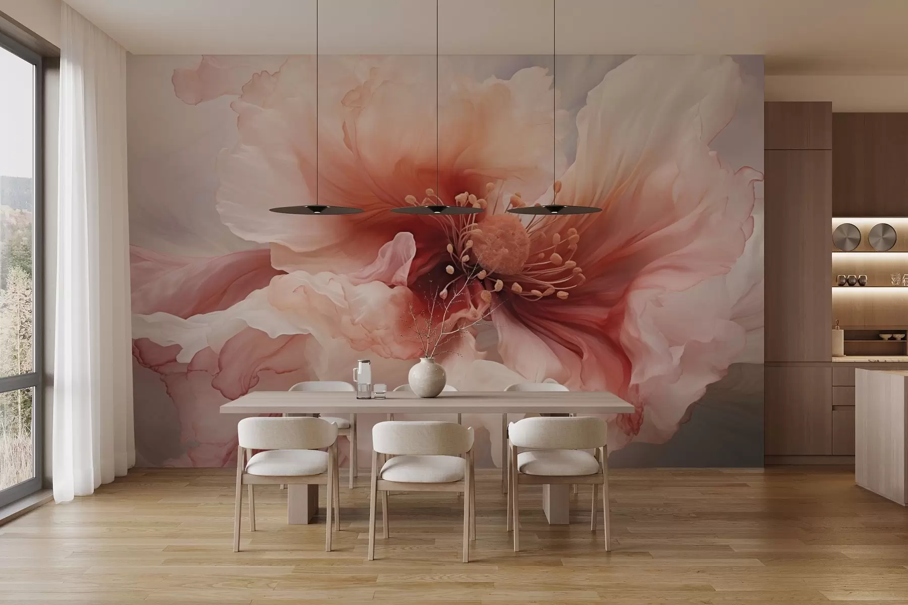 wall murals Large flower in red and pink tones w04446v2