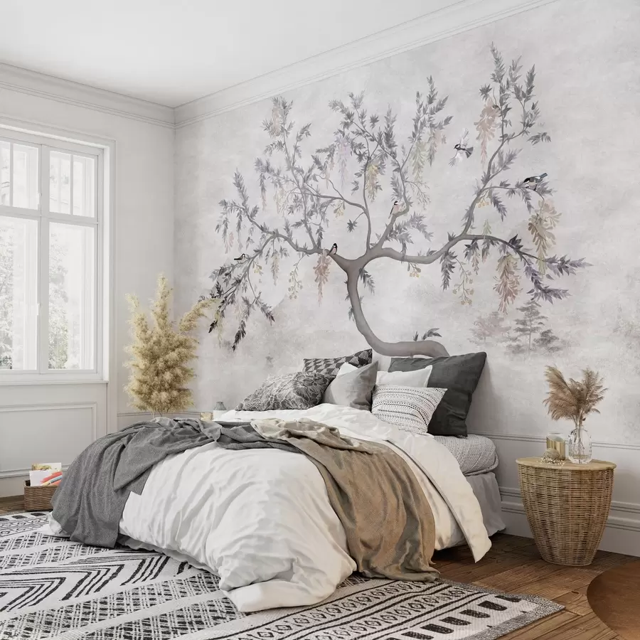 wall murals Tree branch with birds in oriental style w04456