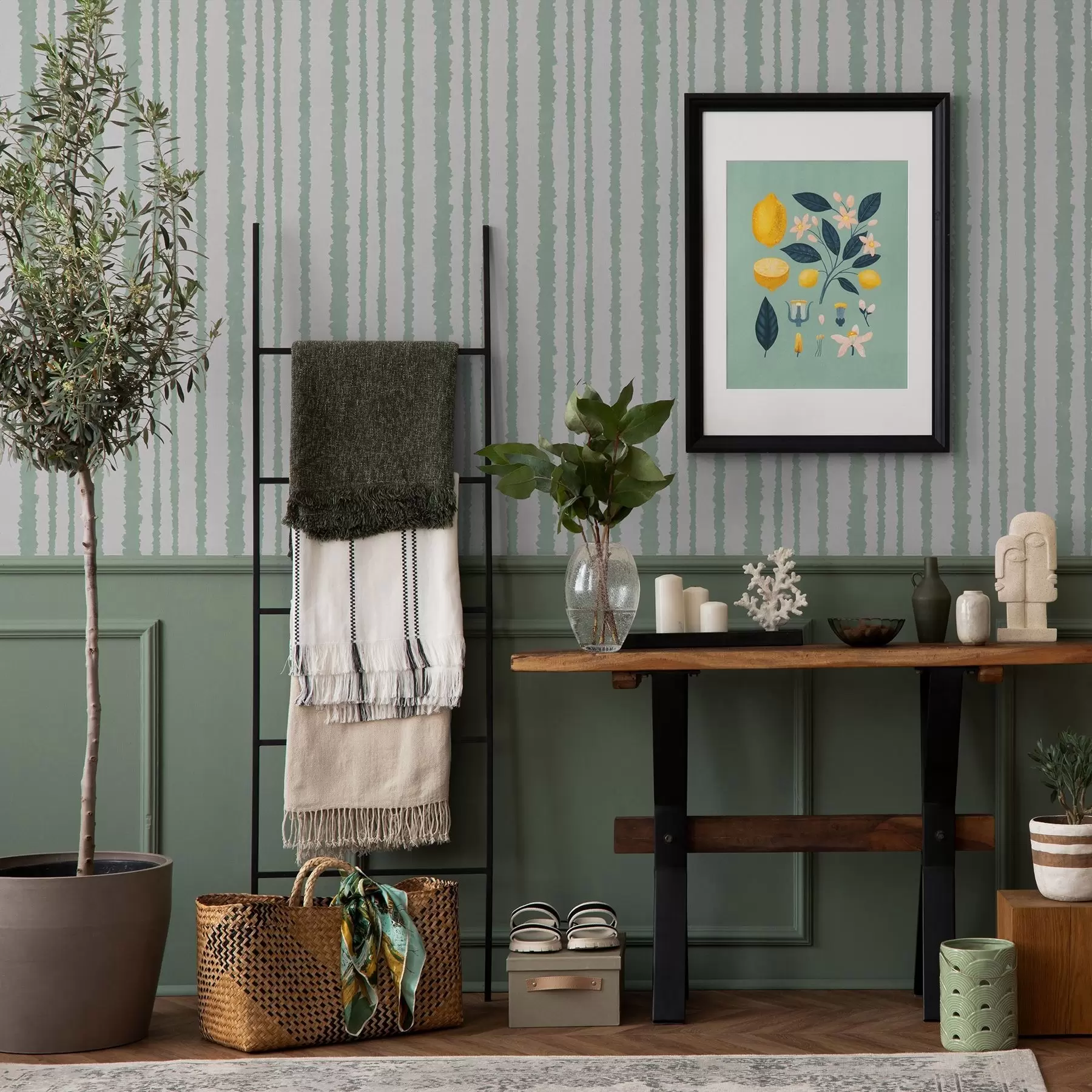 wall murals Uneven mint stripes on a white background a00510