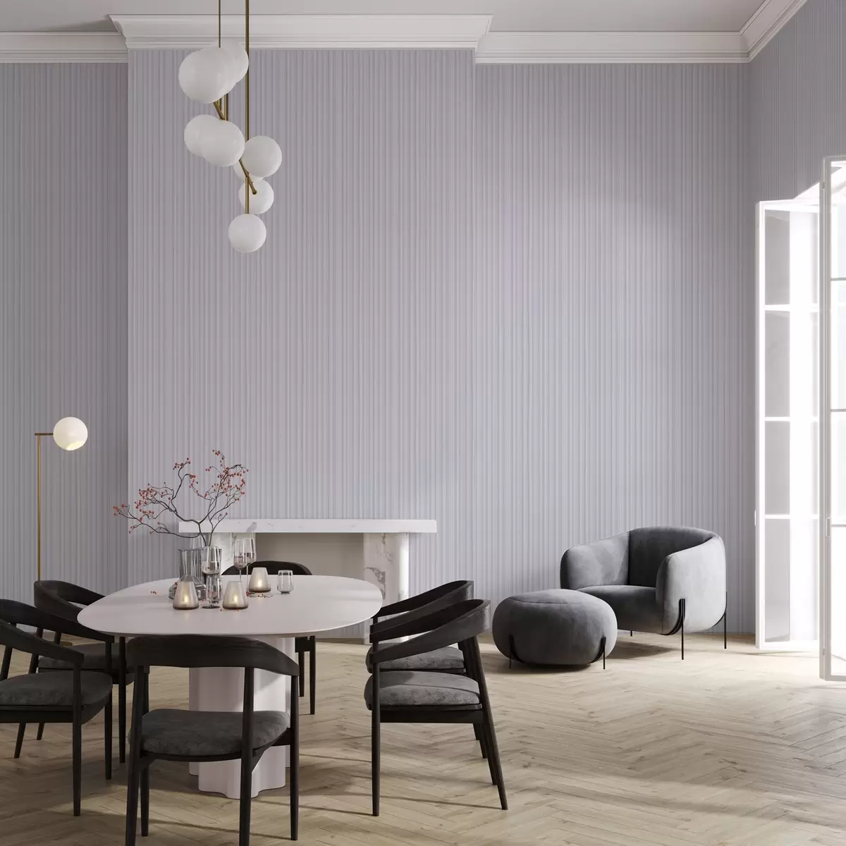 Wallpaper Lavender stripes in pastel shades a00511