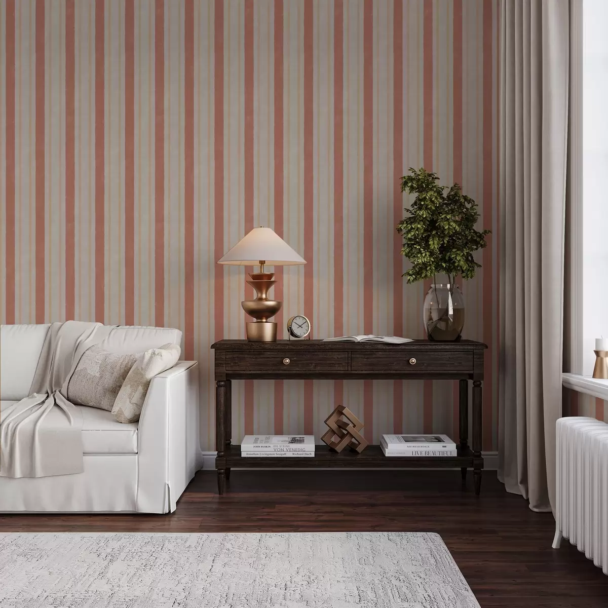 Wallpaper Wide stripes in terracotta-beige tones a00514