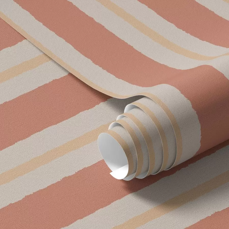 wall murals Bright terracotta stripes with beige accents a00515