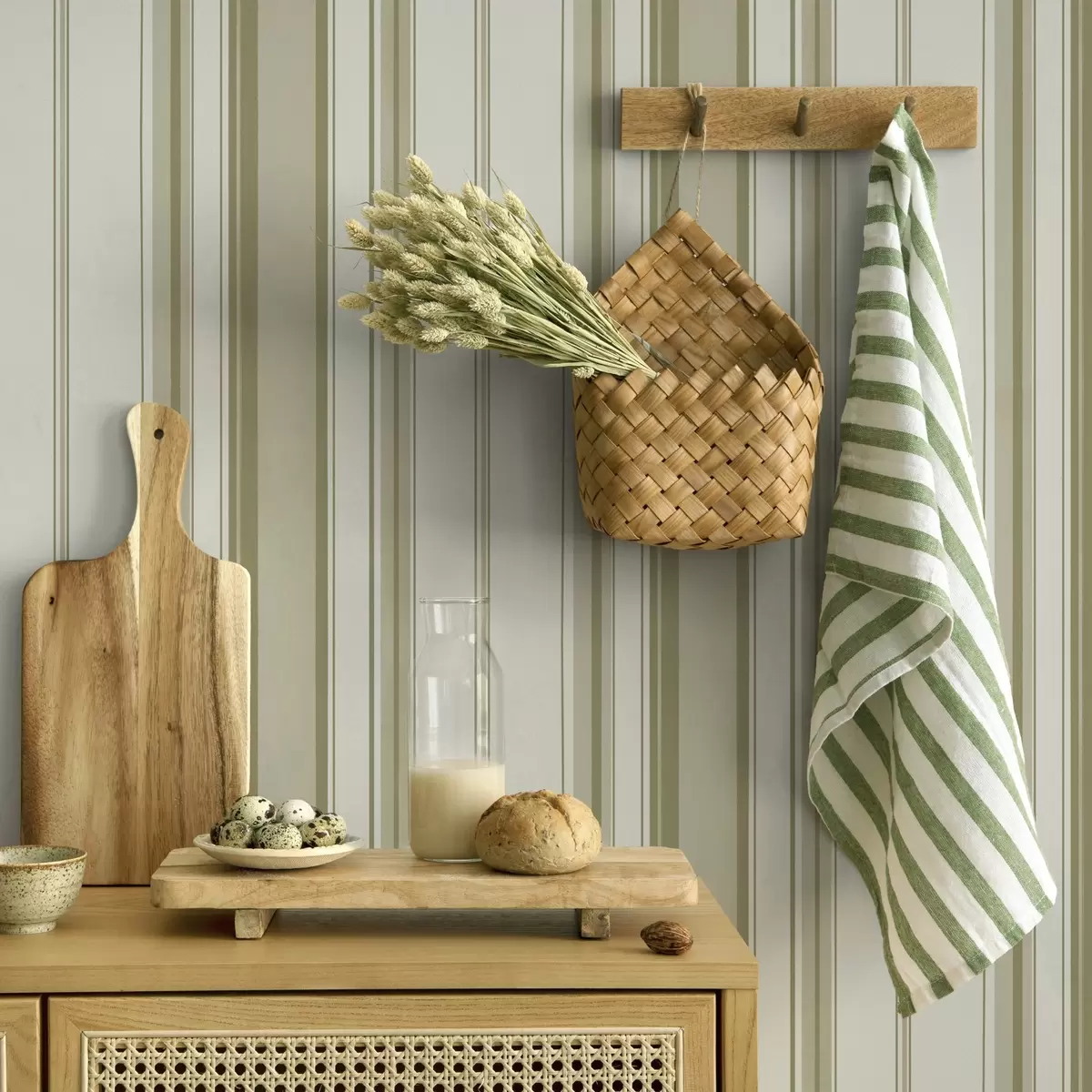 Wallpaper Cream background with gray-beige stripes of different widths a00521