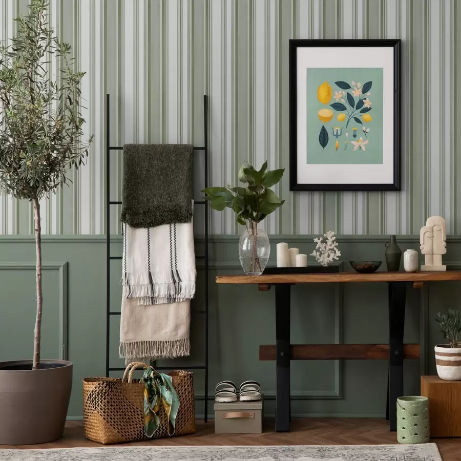 wall murals Green stripes with white intervals and thin lines a00526