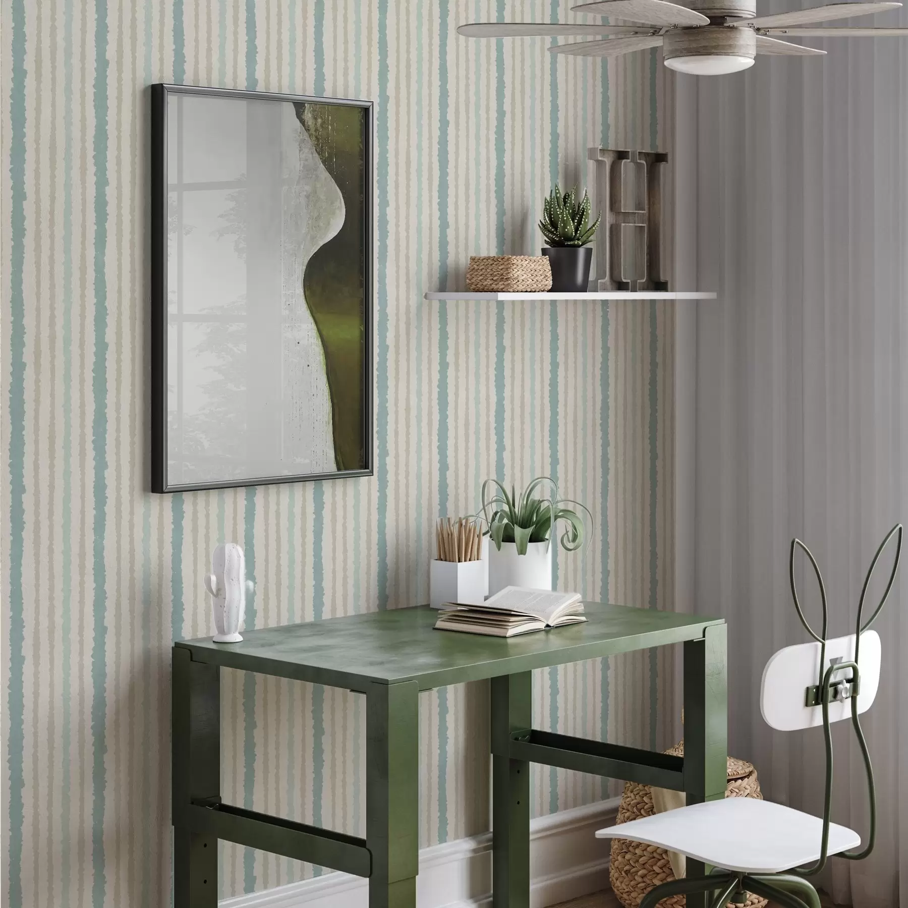 wall murals Combination of turquoise and beige uneven stripes a00552
