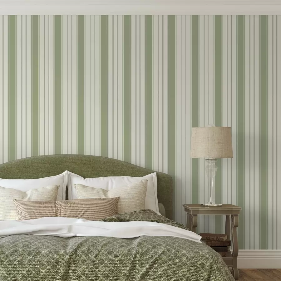 wall murals Cream background with even green vertical stripes a00560