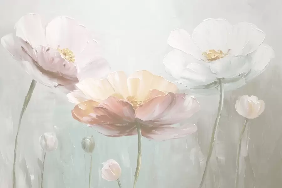 wall murals Volumetric pastel poppies in oil painting style w09310v1