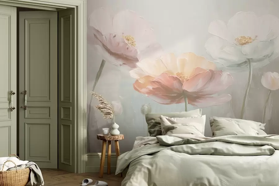 wall murals Volumetric pastel poppies in oil painting style w09310v1