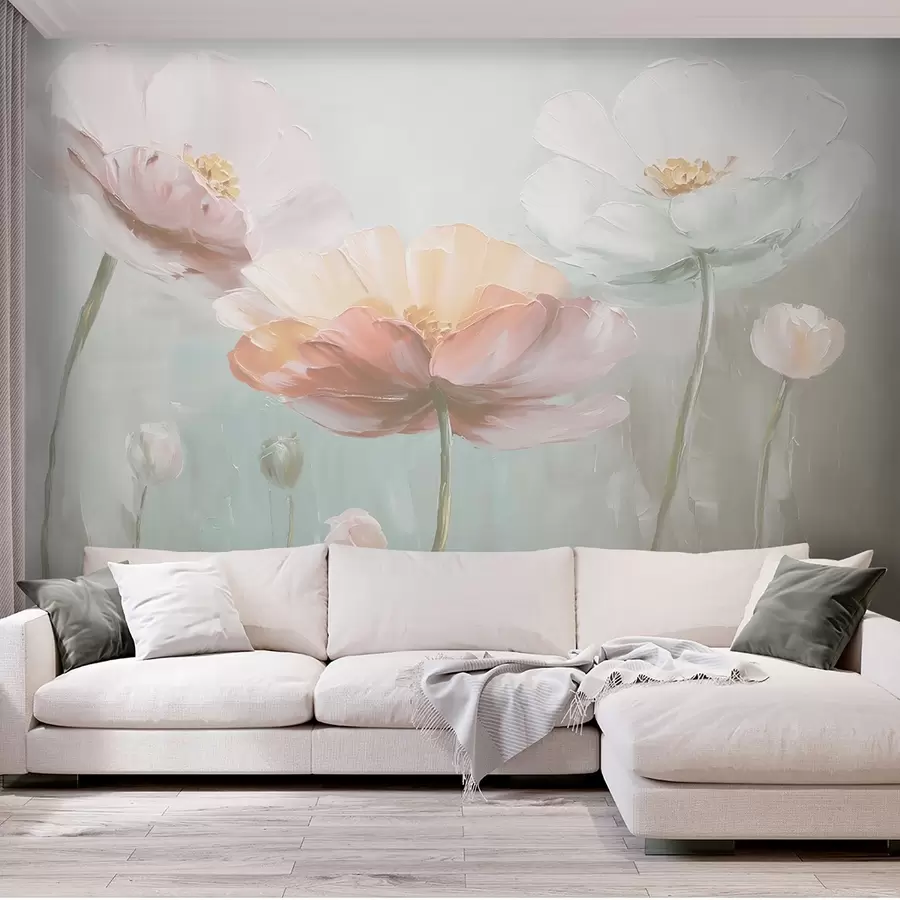 wall murals Volumetric pastel poppies in oil painting style w09310v1