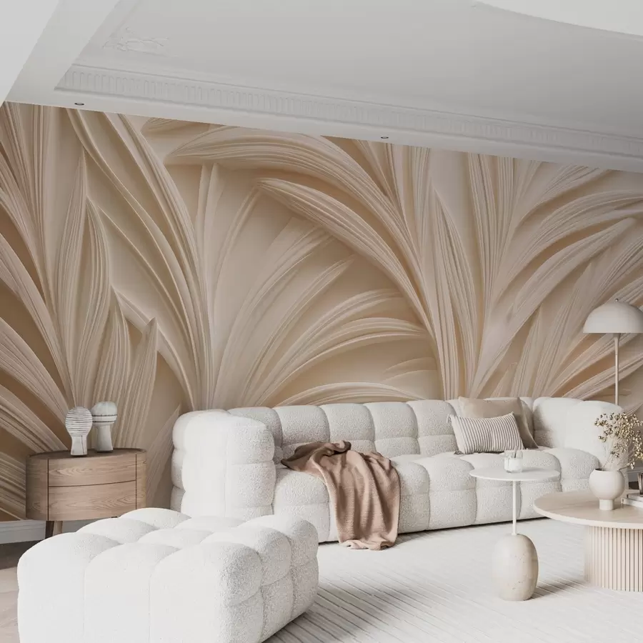 wall murals Decorative beige leaves in 3D style w09351