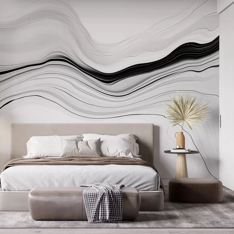 wall murals Black and white pattern with the effect of marble layers w09358
