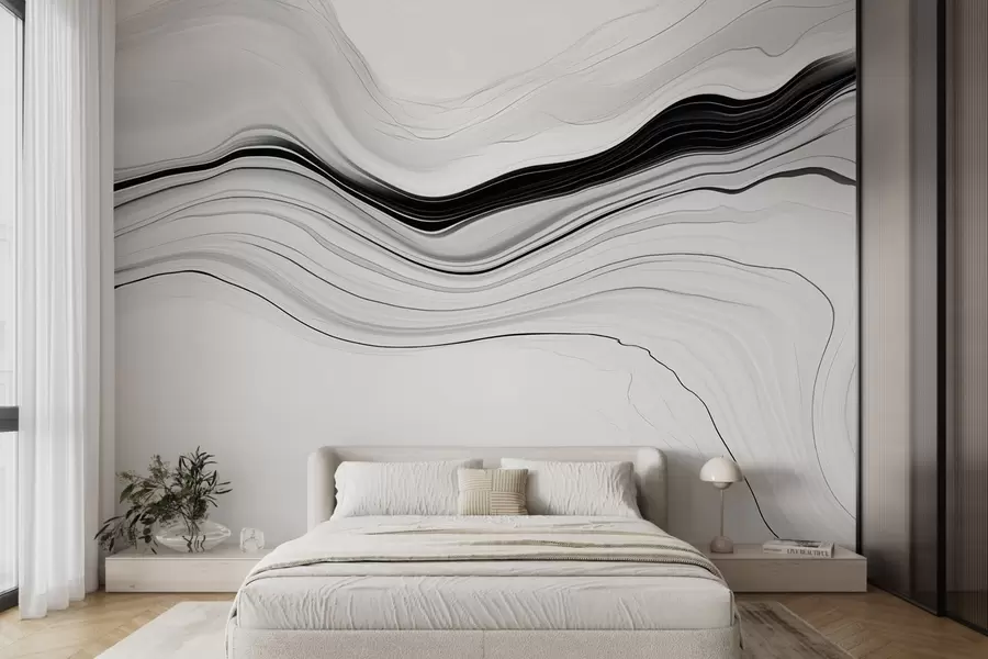 wall murals Black and white pattern with the effect of marble layers w09358