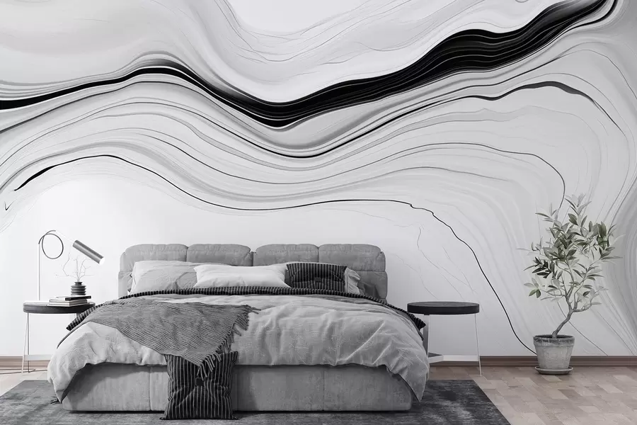 wall murals Black and white pattern with the effect of marble layers w09358