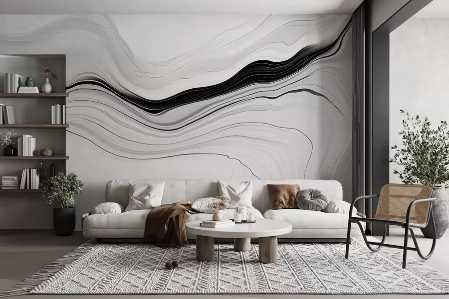 wall murals Black and white pattern with the effect of marble layers w09358