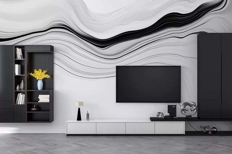 wall murals Black and white pattern with the effect of marble layers w09358