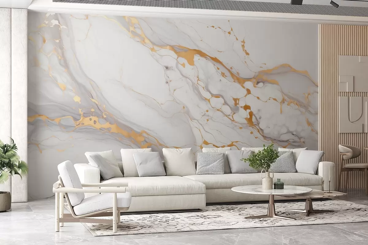 wall murals Imitation of marble texture with soft gray transitions and yellow accents w09362