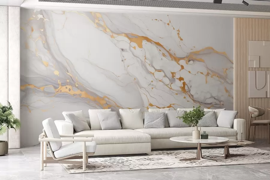 wall murals Imitation of marble texture with soft gray transitions and yellow accents w09362