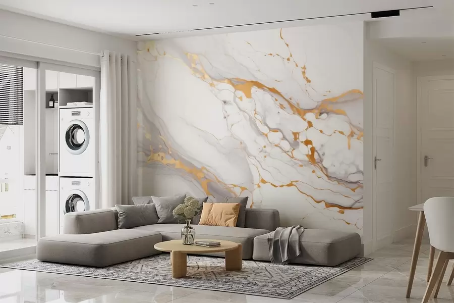 wall murals Imitation of marble texture with soft gray transitions and yellow accents w09362