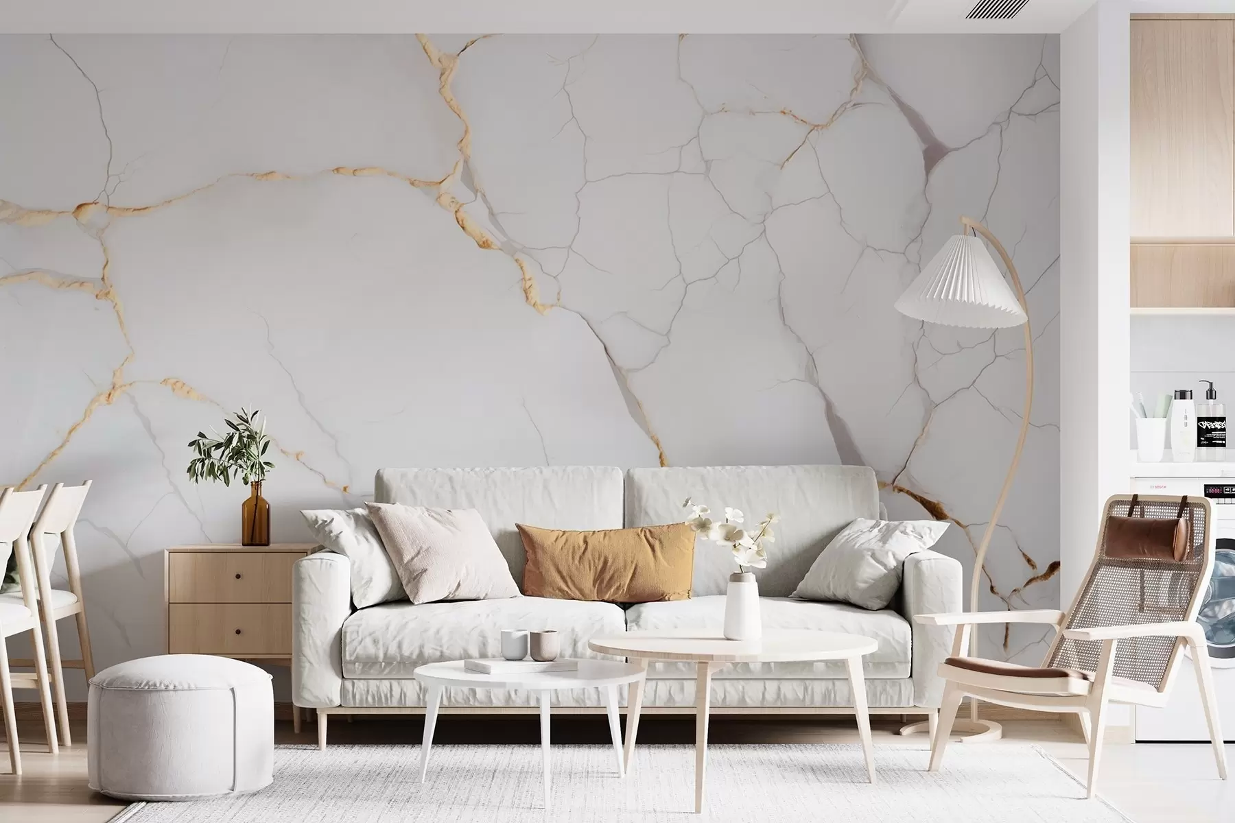 wall murals Imitation of marble with fine cracks and yellow veins w09390