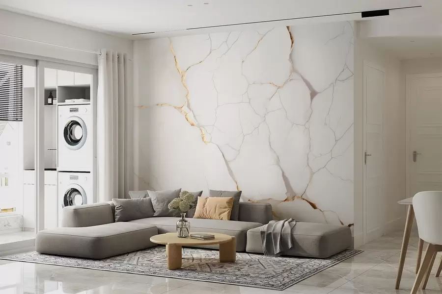 wall murals Imitation of marble with fine cracks and yellow veins w09390