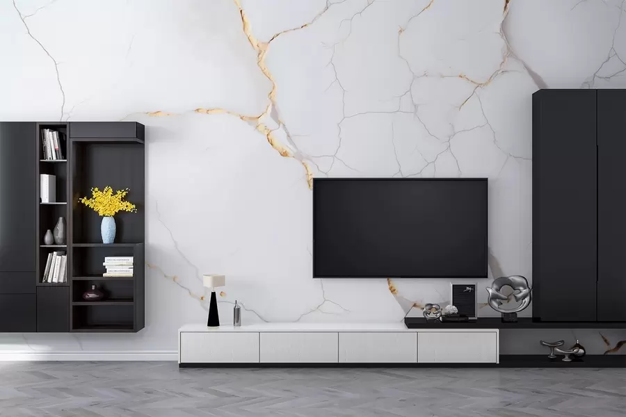 wall murals Imitation of marble with fine cracks and yellow veins w09390
