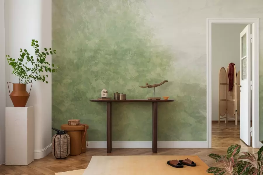 wall murals  Imitation of leaves on a concrete wall w04468