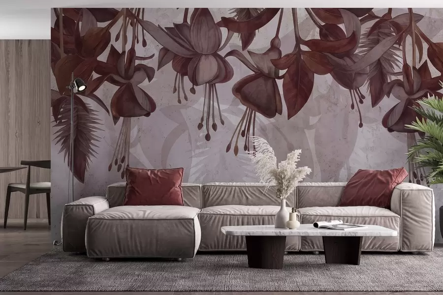 wall murals Hanging flowers in grunge style w04472