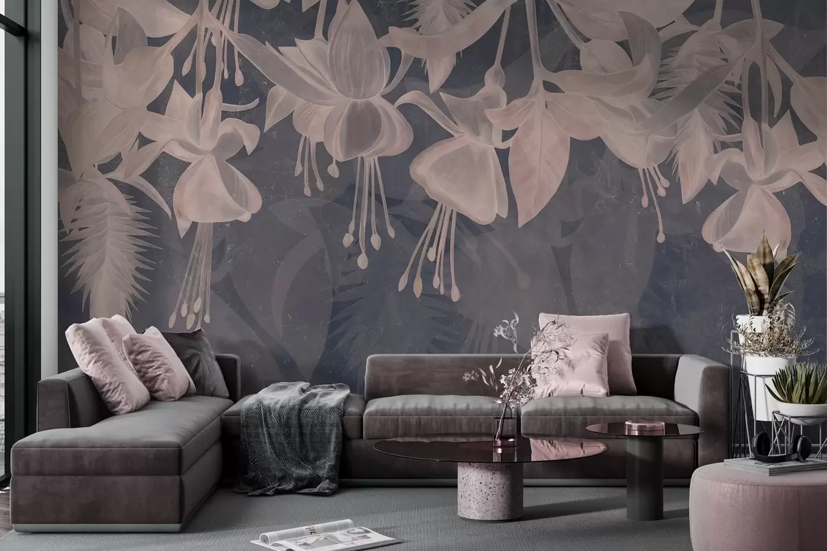 wall murals Hanging flowers in grunge style w04472v2