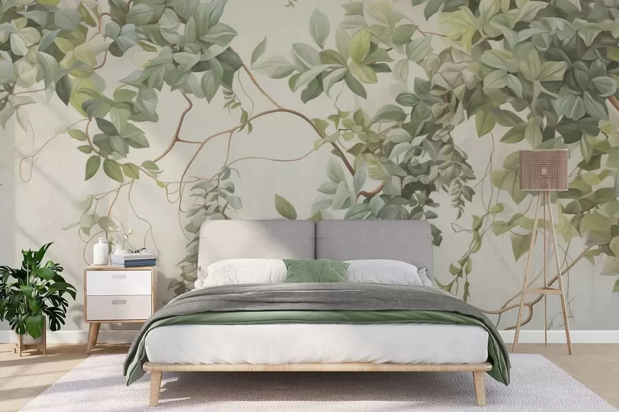 wall murals Leaves on tree branches w04528