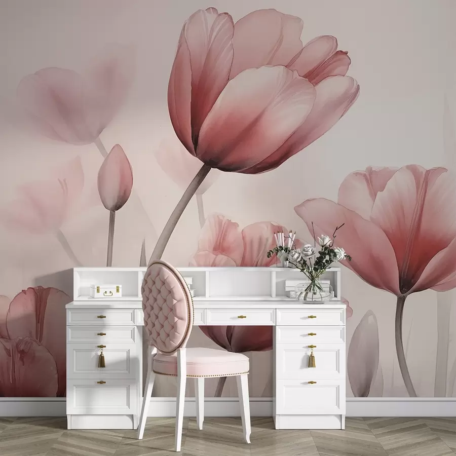 wall murals Tulips with a burnt effect and texture w04519