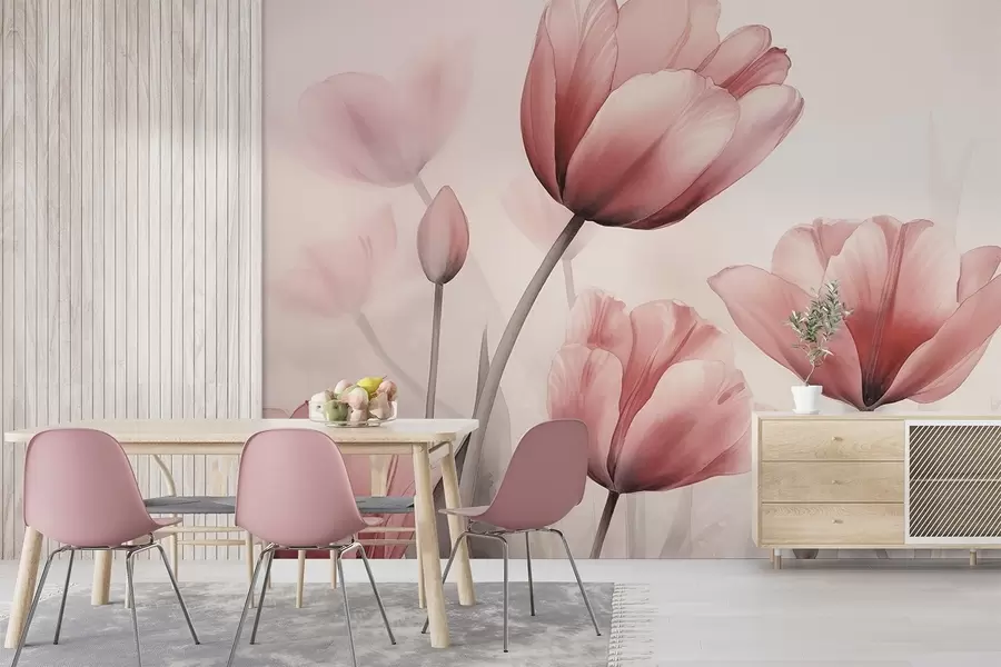 wall murals Tulips with a burnt effect and texture w04519